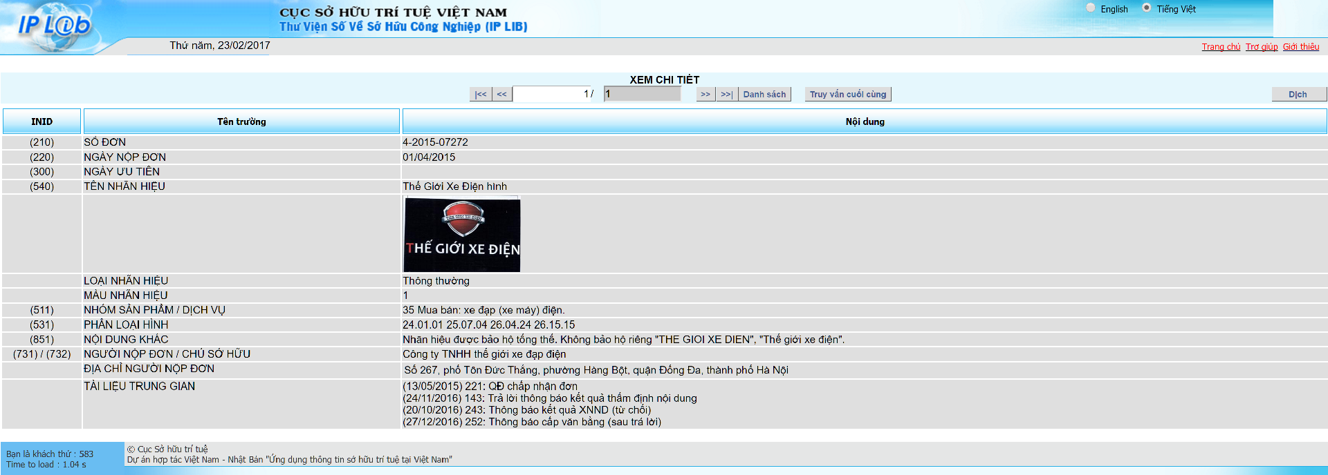 Thế Giới Xe Điện được cục sở hữu trí tuệ cấp bảo hộ thương hiệu độc quyền Thế Giới Xe Điện được cục sở hữu trí tuệ cấp bảo hộ thương hiệu độc quyền