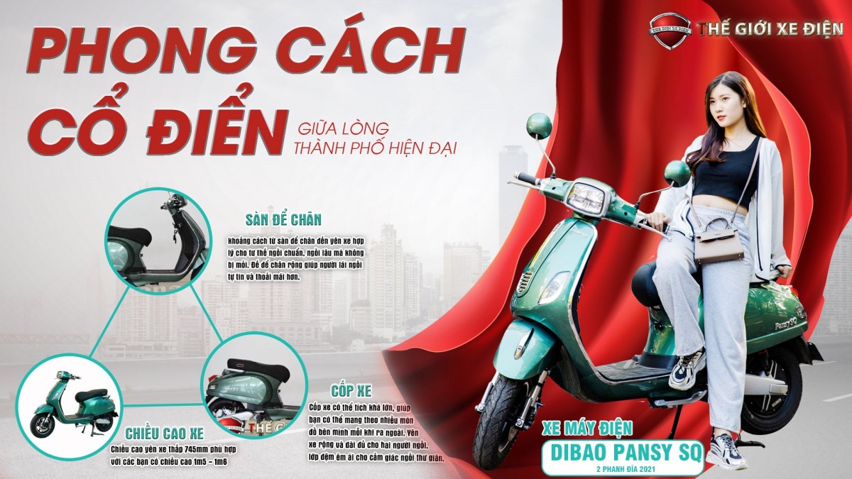 Xe Máy Điện Vespa Dibao Pansy SQ Mang Phong Cách Cổ Điển Giữa Lòng Thành Phố Hiện Đại