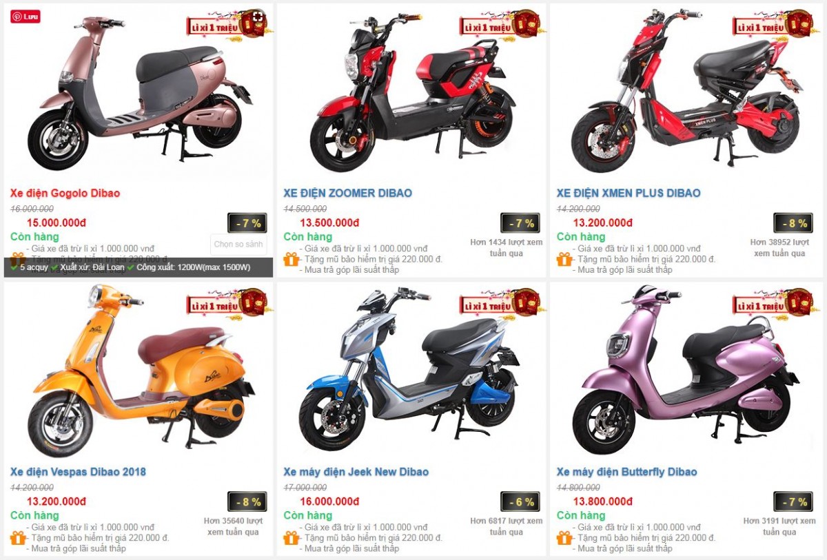 Bảng giá xe điện Dibao lì xì đầu xuân 2019